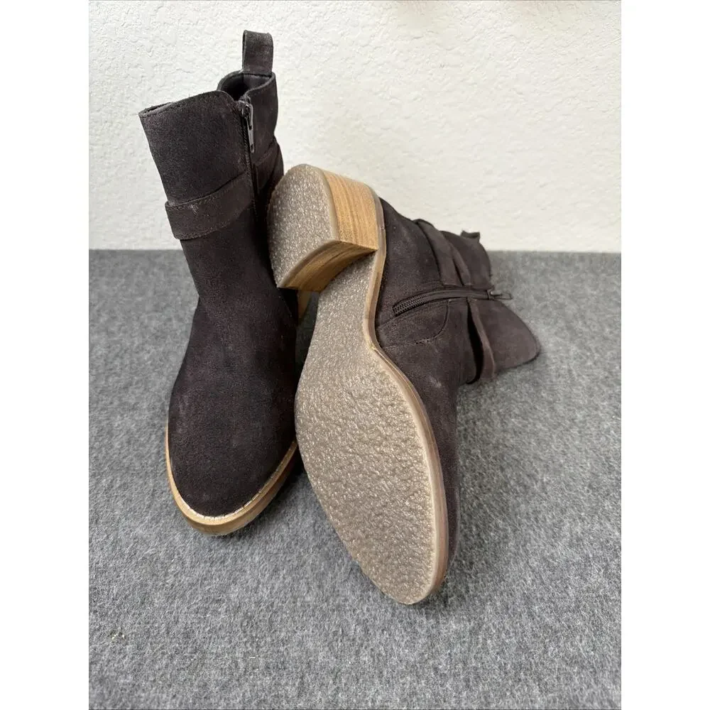 Vintage Foundry Dark Brown Suede Ankle Bootie Zip Block Heel Women’s Boots Sz 8